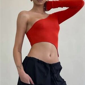 Local European Asymmetric Red Crop Top